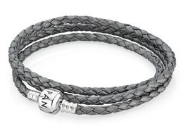 The Pandora triple wrap leather bracelet, in silver